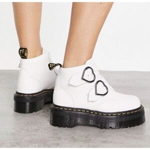 Dr. Martens Devon Heart Leather Platform Boots White SZ 7
